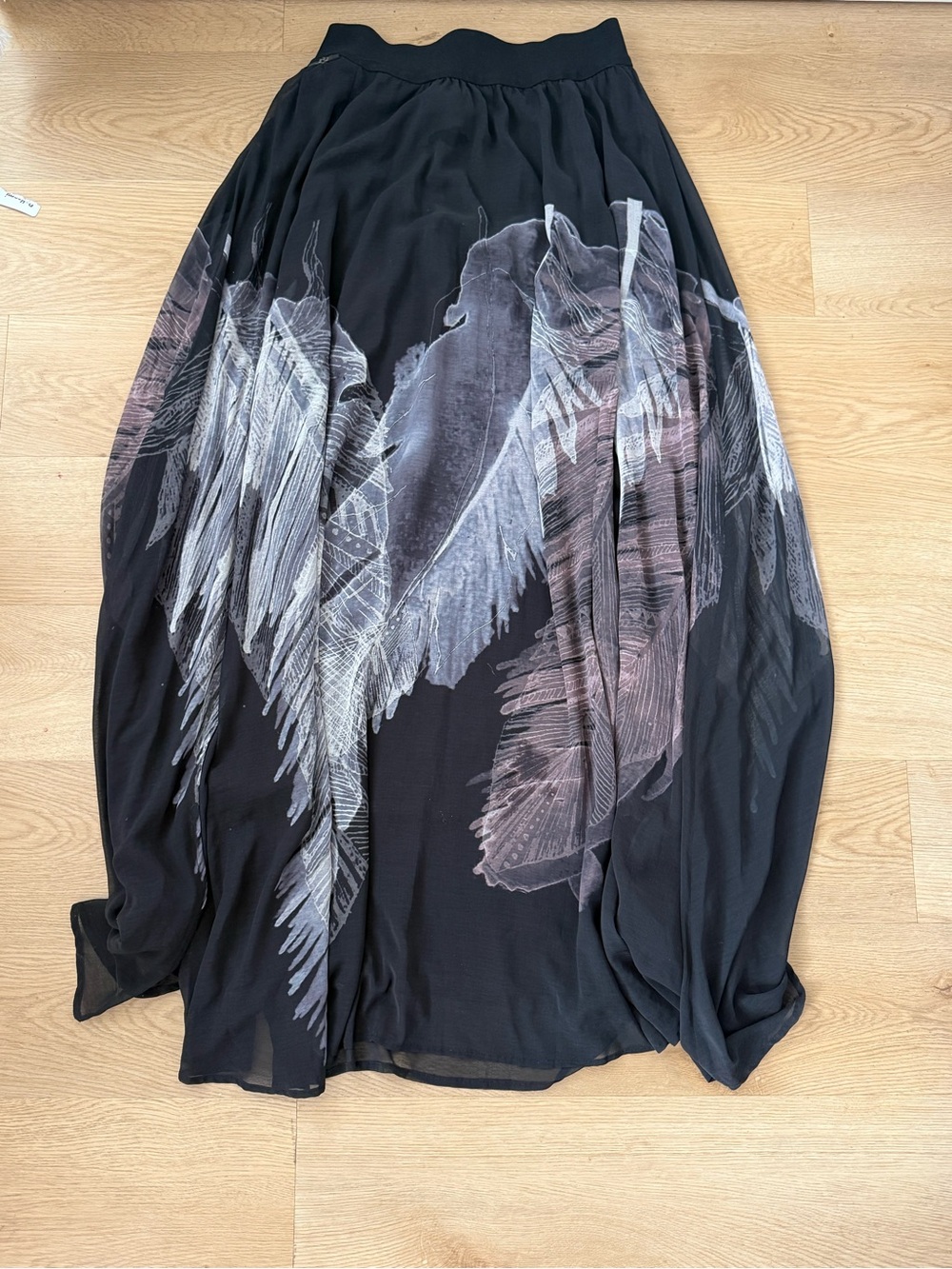 FP Movement x The Class Women's Black Maxi Skirt with Feather Print